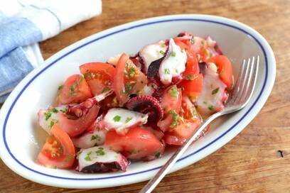 タコとトマトの刻み大葉マリネのレシピ。つくりおきにもぴったり