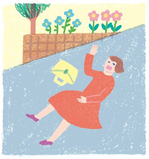 坂道で転倒する女性のイラスト