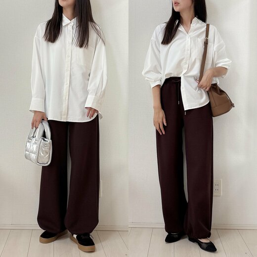 ブラウンのスウェットパンツに合わせる