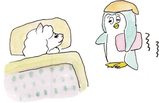イラストお布団に入るアルパカ
