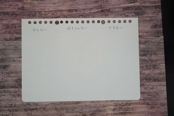 紙に「やらない 好きじゃない できない」