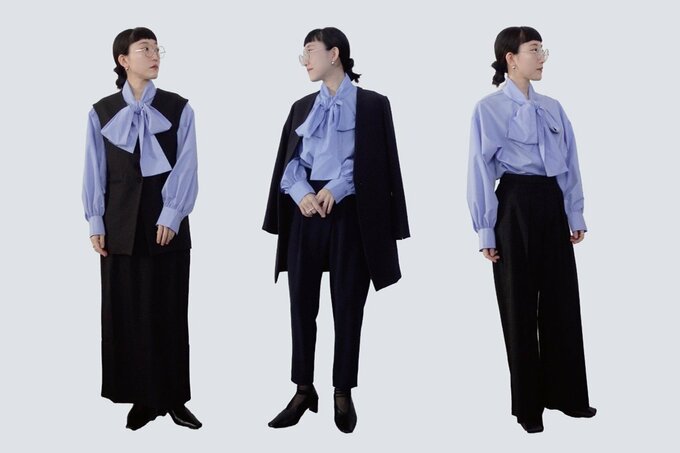 卒入式にリボンシャツで着回し3コーデ