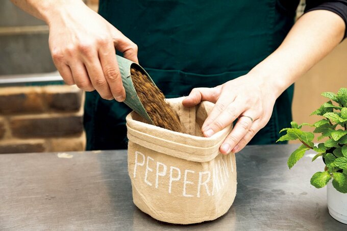 ルーツポーチに土を薄く入れる