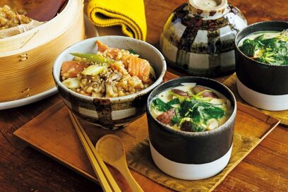 せいろ2段の同時調理で、秋献立が即完成。「秋鮭のおこわ風＆キノコの茶碗蒸し」レシピ