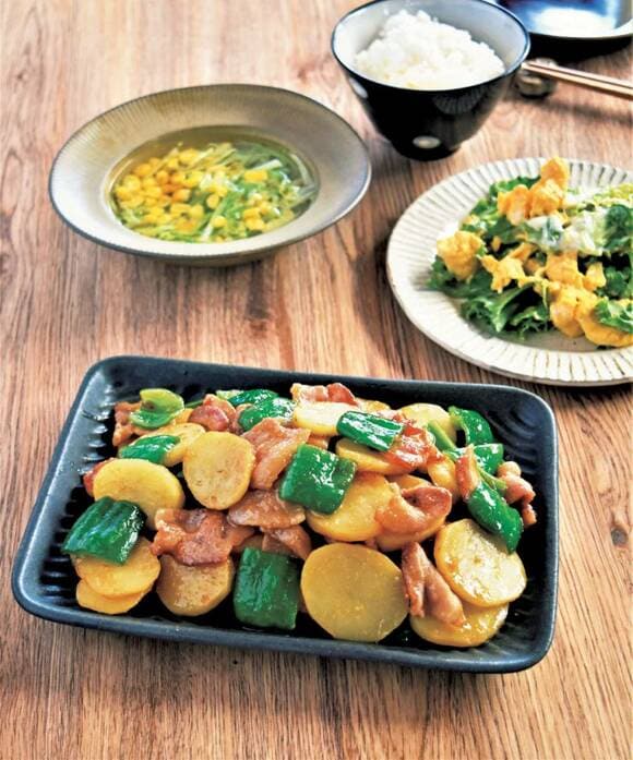 豚バラとジャガイモとピーマンのみそ炒め