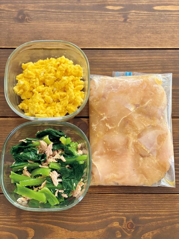 チキン卵野菜の半調理