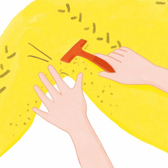 T字カミソリで毛玉を除去する