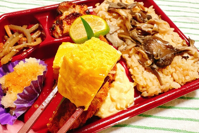 カキフライとまいたけのお弁当2