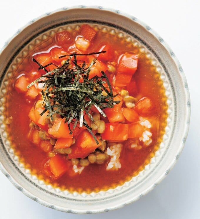 トマト納豆の冷たいスープかけごはん