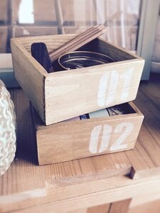 複数の木箱に番号を振って使いやすく