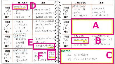 お片づけノート記入例