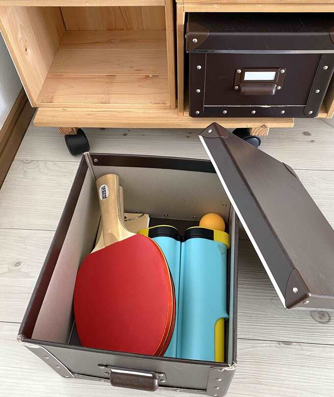 ボックスに収納している卓球セット