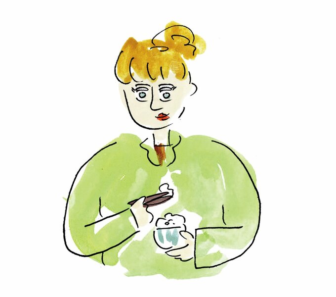 箸でごはんを食べる女性のイラスト