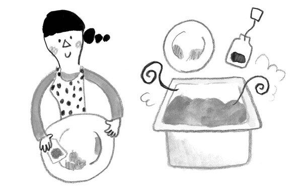 皿についた油汚れはティーバッグで落とす