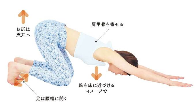 お尻を突き出して胸は床に近づける