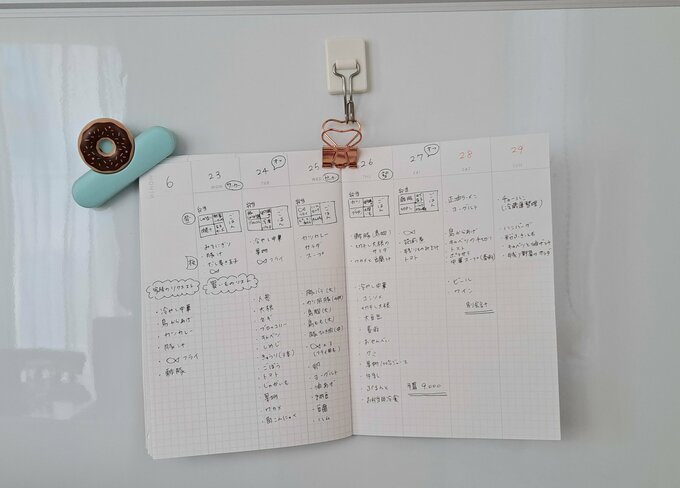 献立を書き込んだセリアのノート