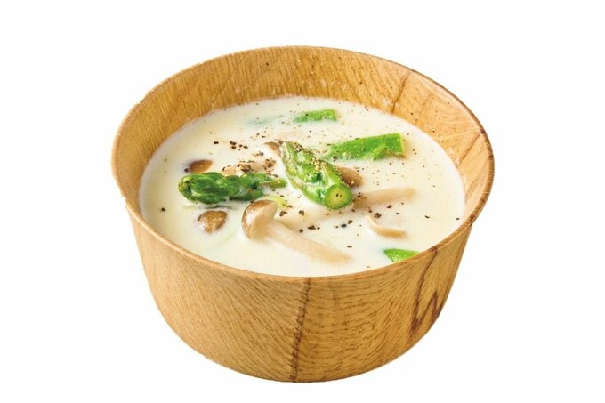 キノコとアスパラのミルクみそスープ