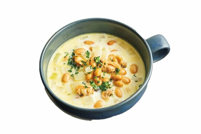 大豆とアサリのクラムチャウダー