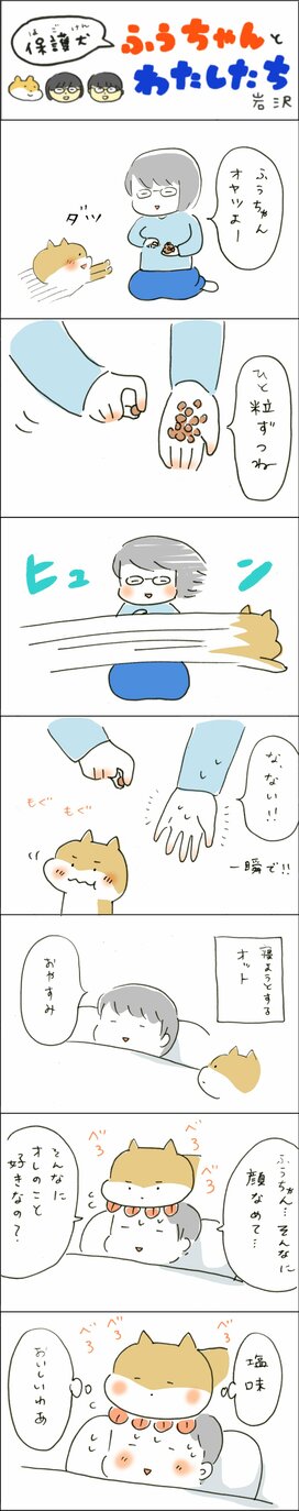 ＜保護犬マンガ＞食いしん坊わんこがオットの顔をなめる理由