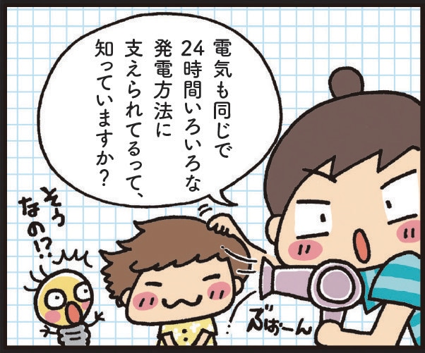 電気も同じで24時間いろいろな発電方法に支えられてるって、知っていますか？