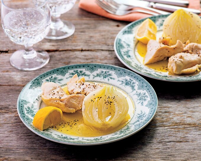 新タマネギと鶏肉のオイル煮