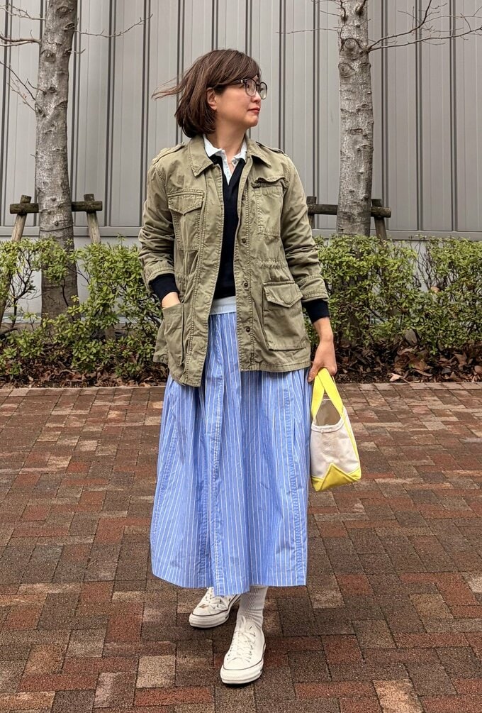 河村さんGAPミリタリージャケットコーデ1