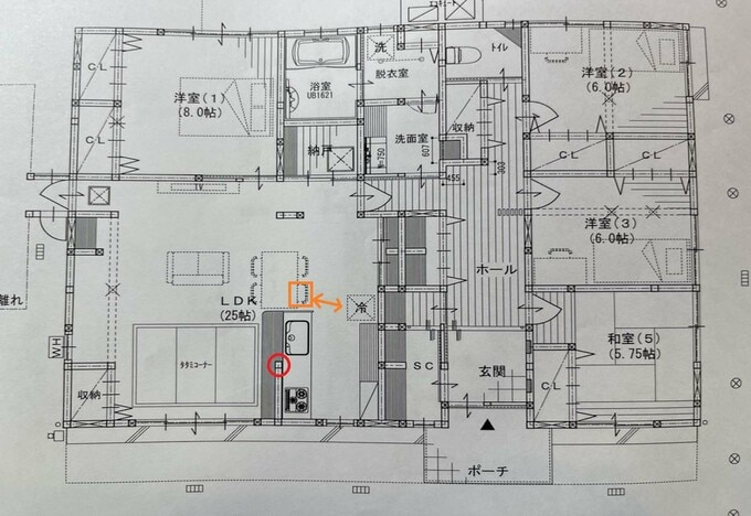 外せない柱に合わせてつくったキッチンの間取り