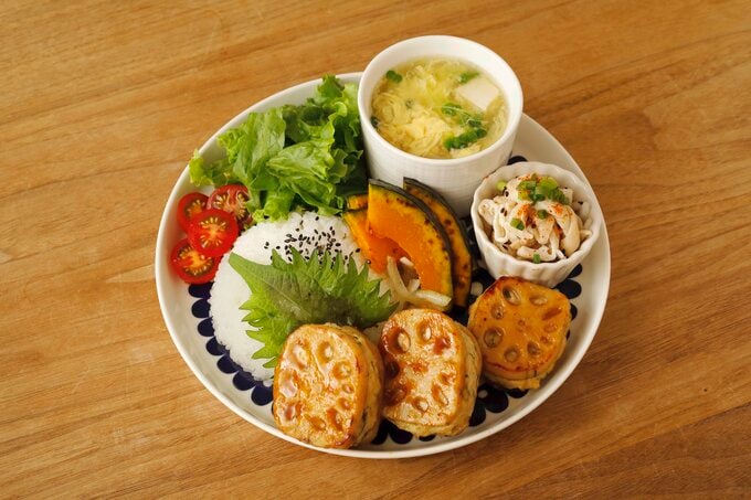 れんこんはさみ焼き献立