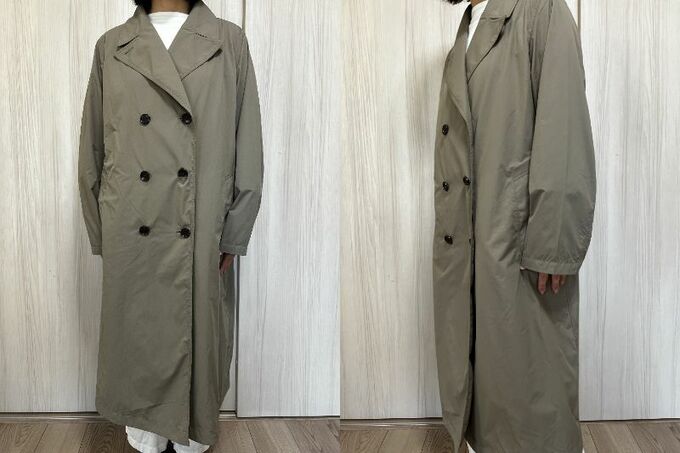 無印良品の「撥水トレンチコート」はボタンを開けても閉めても様になる