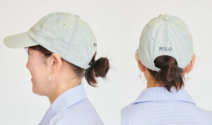 キャップ帽をかぶったお団子ヘアの女性