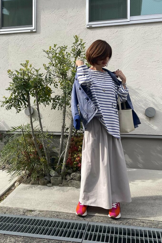 ユニクロのロングスカート着まわしコーデ1