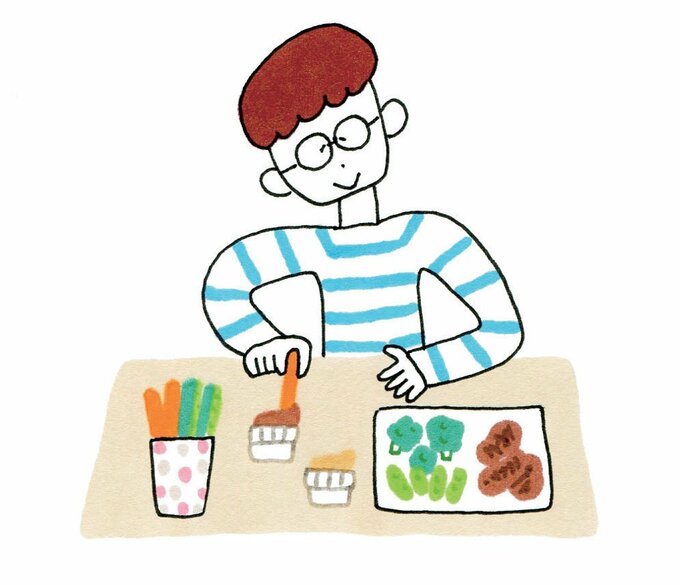 イラスト野菜ディップをする男性