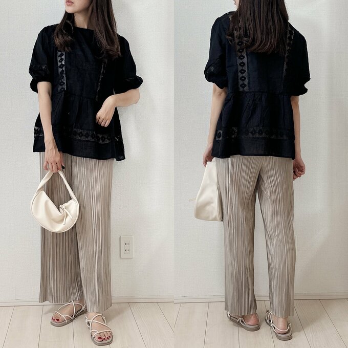 プリーツパンツコーデ