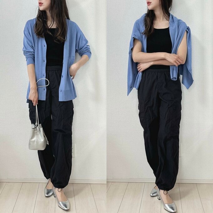 カーゴパンツと合わせたカーディガンのコーデ