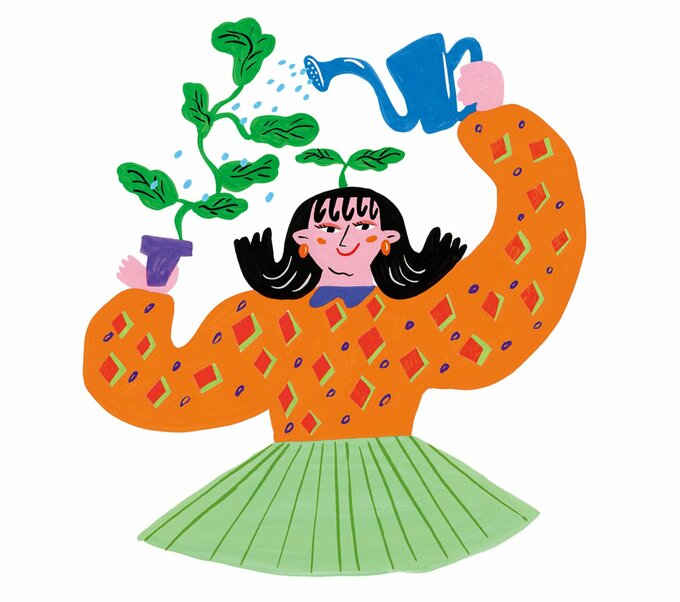 植物に水やりをする女性