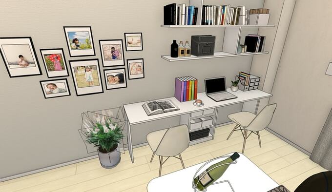 ダイニングにつくった、ふたりで使えるテレワークスペース