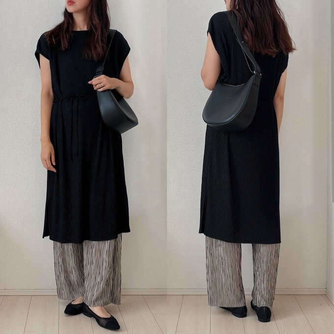 プリーツワンピのセットアップ風コーデ