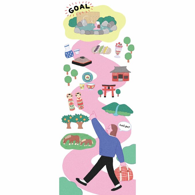 温泉を目指して進む女性