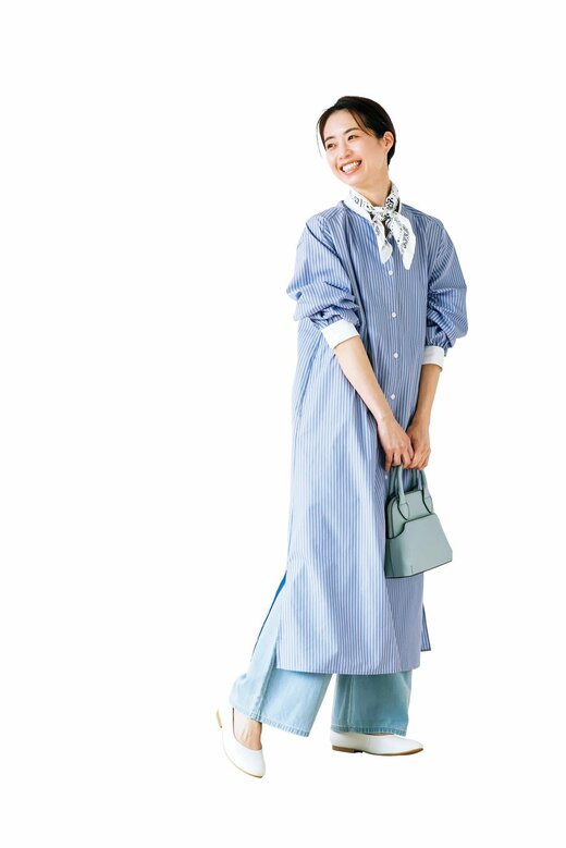 シャツワンピ+デニム