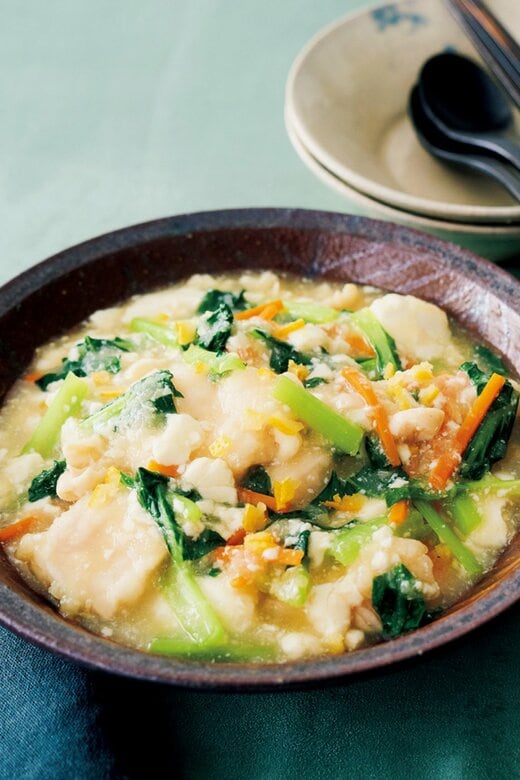 鶏胸と豆腐、コマツナのみぞれ煮