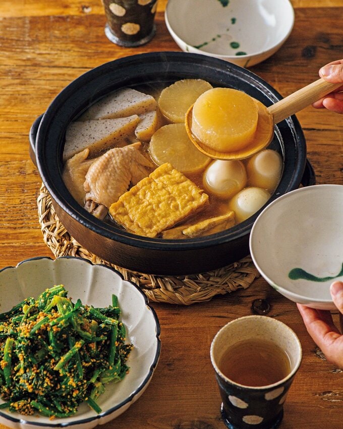 おでん、ホウレンソウのゴマあえ