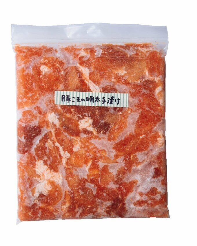 冷凍された豚こまの明太子漬け