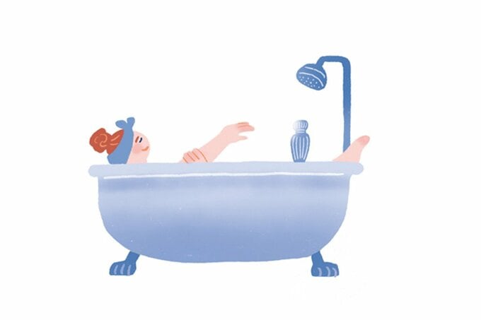 バスタブに浸かる女性のイラスト