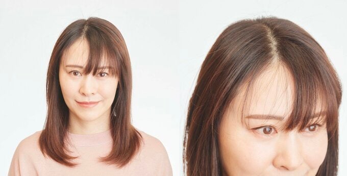 前髪がぱっくり分かれた女性