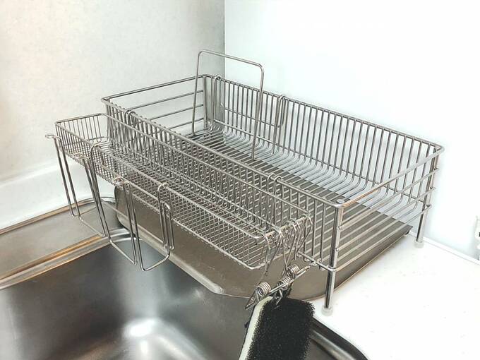 グラススタンドを取り付けた水きりカゴ