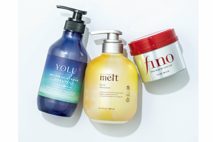 メロウナイトリペアシャンプー(YOLU)/ディープシャンプー(メルト)/プレミアムタッチ濃厚美容液ヘアマスク(フィーノ)