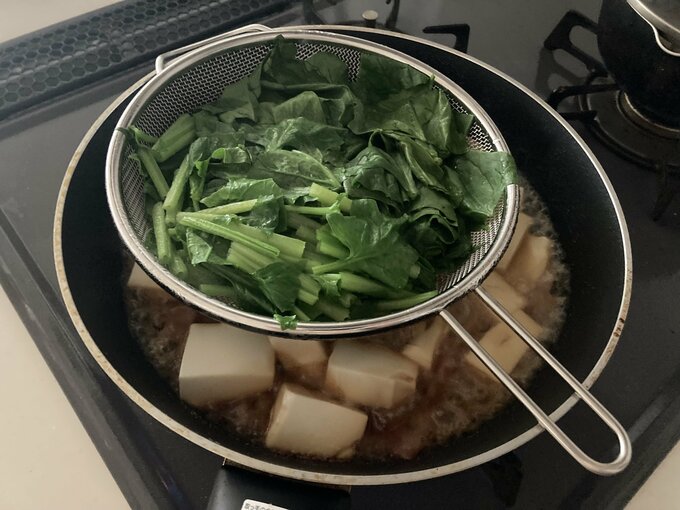 麻婆豆腐と野菜の同時調理