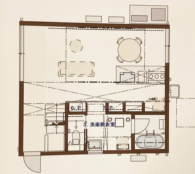 洗面、脱衣、洗濯、部屋干しが2.6畳に
