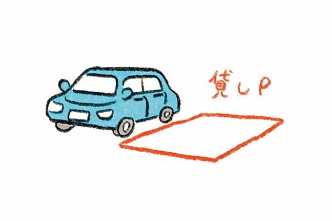 青い車と駐車場（貸しP）のイラスト