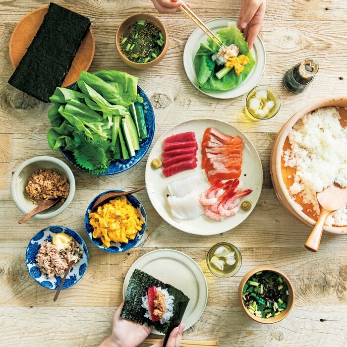 8分で準備万端・手巻きずしパーティ。お吸い物もとろろ昆布で簡単